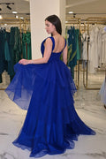 Tulle V-Neck Evening Maxi Dress