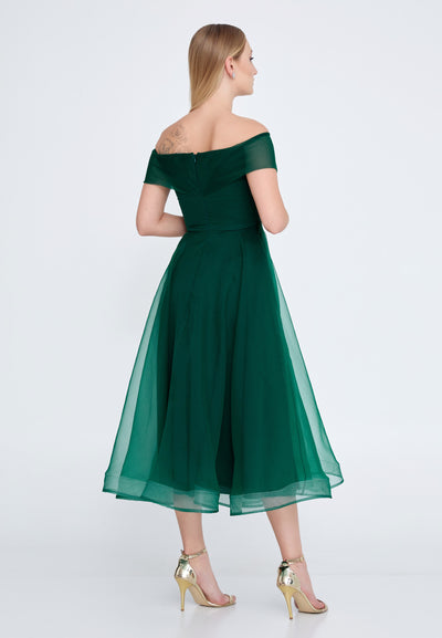 Off Shoulder Tulle Midi Dress