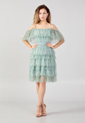 Off Shoulder Spaghetti Strap Tulle Short Dress