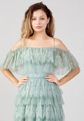 Off Shoulder Spaghetti Strap Tulle Short Dress