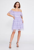 Off Shoulder Spaghetti Strap Tulle Short Dress