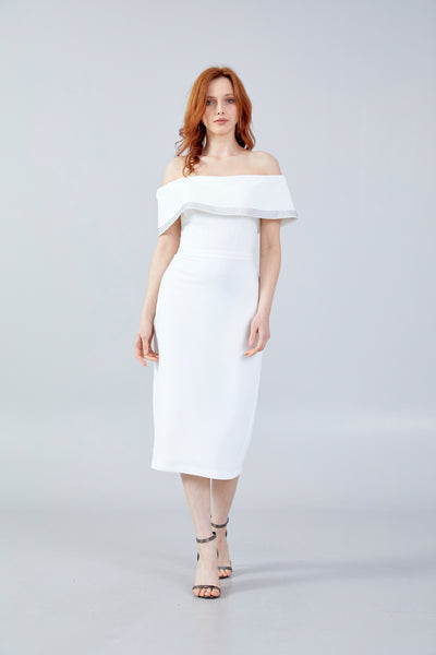 Midi Off Shoulder Crepe Dress