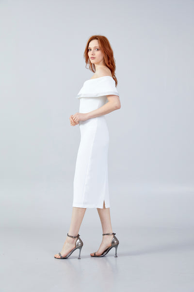 Midi Off Shoulder Crepe Dress