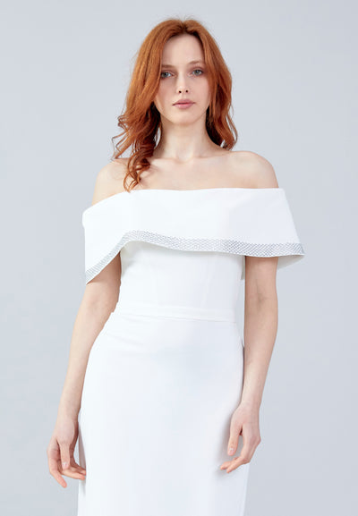 Midi Off Shoulder Crepe Dress