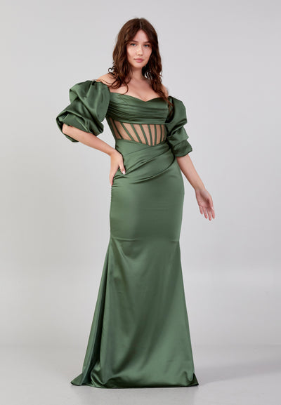 Maxi Dress Buff Sleeve Corset