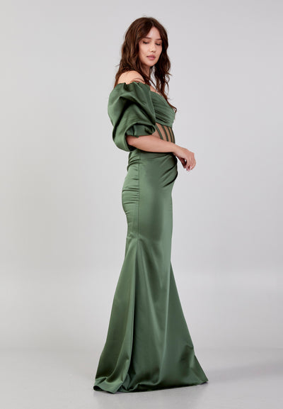 Maxi Dress Buff Sleeve Corset