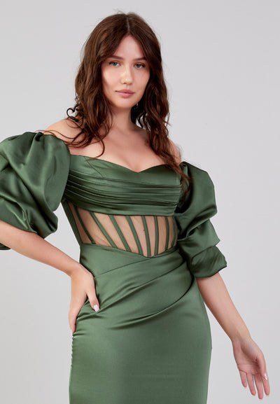 Maxi Dress Buff Sleeve Corset