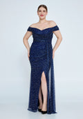 Plus Size Off Shoulder Sequin Maxi Dress