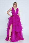 Tulle V-Neck Evening Maxi Dress