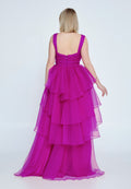 Tulle V-Neck Evening Maxi Dress