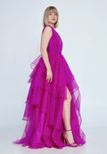 Tulle V-Neck Evening Maxi Dress