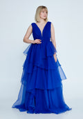 Tulle V-Neck Evening Maxi Dress