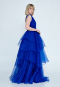 Tulle V-Neck Evening Maxi Dress