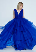 Tulle V-Neck Evening Maxi Dress