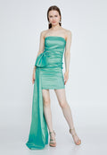 Short Strapless Dress With Tail