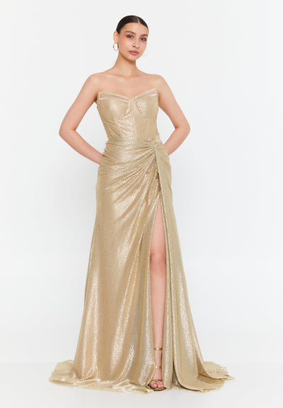 Strapless Metallic Maxi Dress