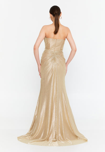 Strapless Metallic Maxi Dress