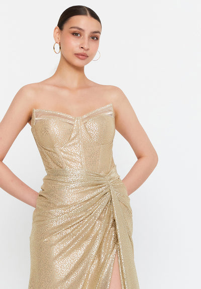 Strapless Metallic Maxi Dress