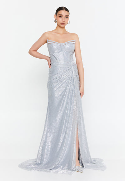 Strapless Metallic Maxi Dress
