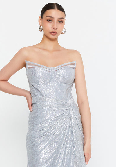 Strapless Metallic Maxi Dress