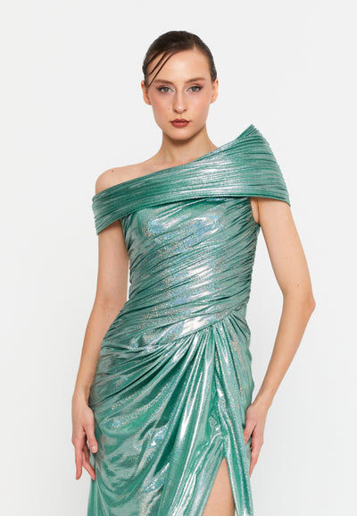 Metallic Off Shoulder Maxi dress