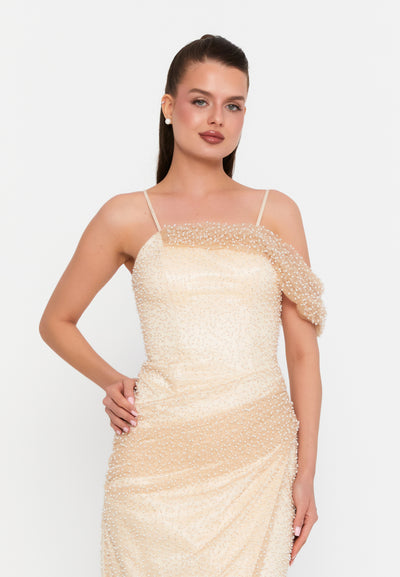 Maxi Beaded One Shoulder Dres