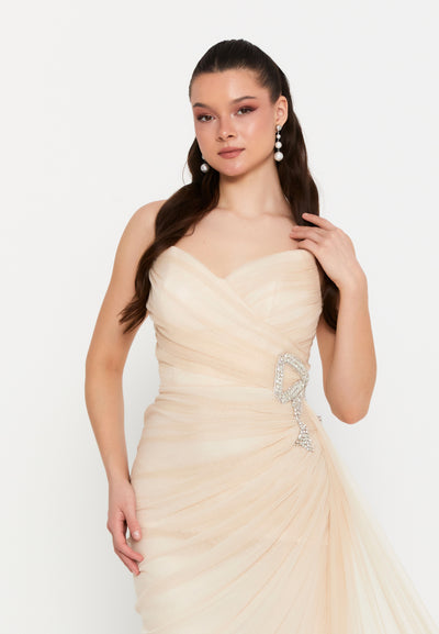 Strapless Tulle Dress with a drape