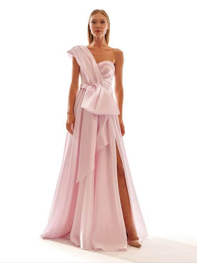 One Shoulder Organza Maxi Dress