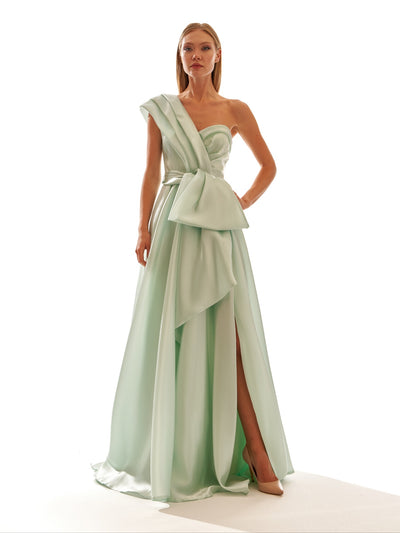 One Shoulder Organza Maxi Dress