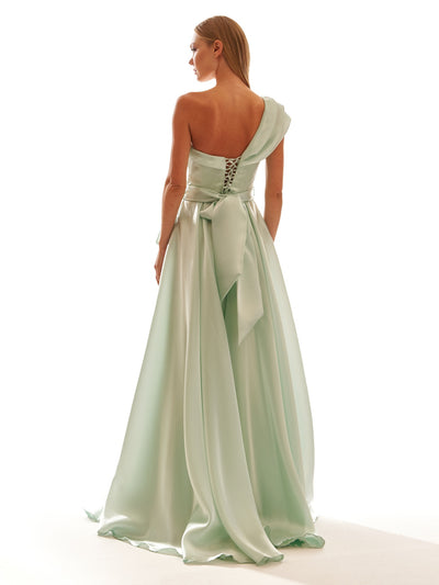 One Shoulder Organza Maxi Dress