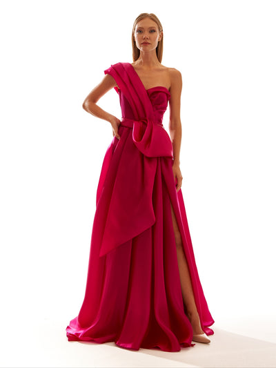 One Shoulder Organza Maxi Dress