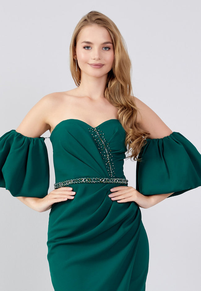Strapless Dress with fallings Buff Sleeves