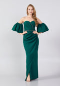 Strapless Dress with fallings Buff Sleeves
