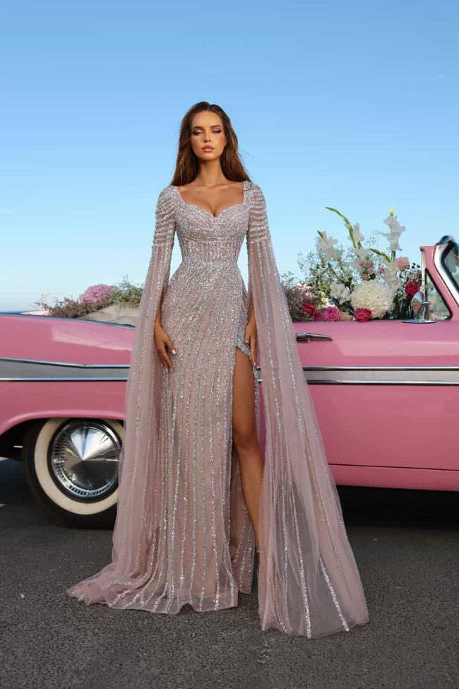 Engagment Long Dress Drape Sleeves