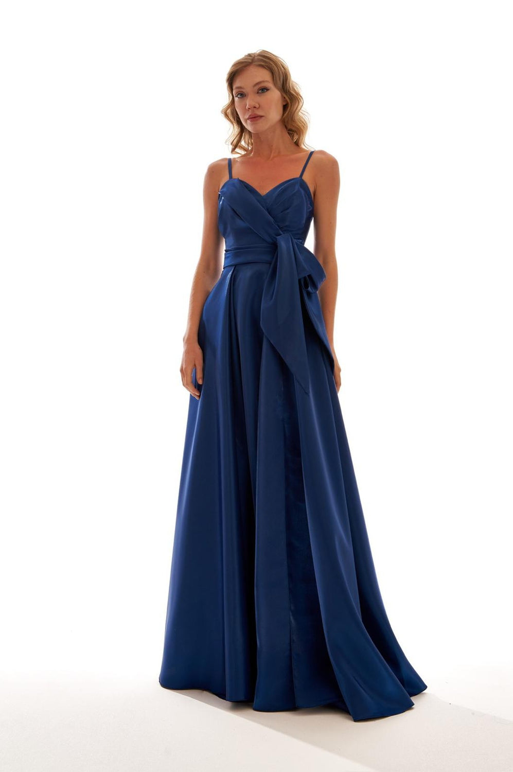 Spaghetti Straps Chiffon Max Dress with Sash Bow Regency
