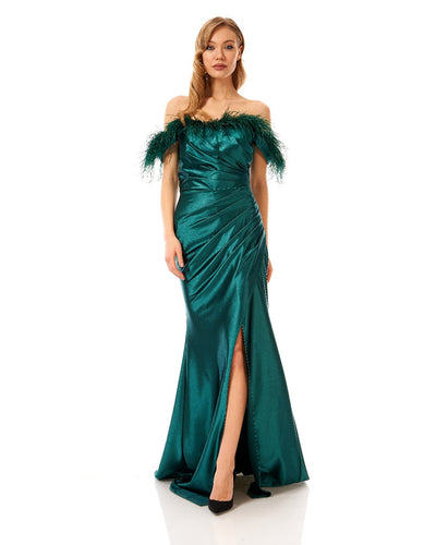 Off-shoulder Feather Maxi dress