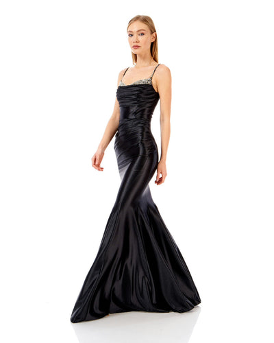 Rhinestone Strap Satin Maxi Dress