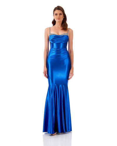 Rhinestone Strap Satin Maxi Dress