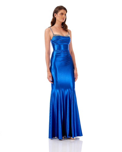 Rhinestone Strap Satin Maxi Dress