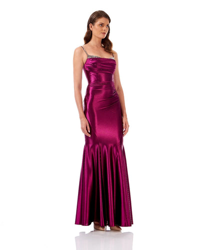 Rhinestone Strap Satin Maxi Dress