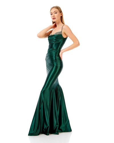 Rhinestone Strap Satin Maxi Dress