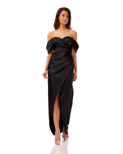 Off Shoulder Satin Column Maxi Dress