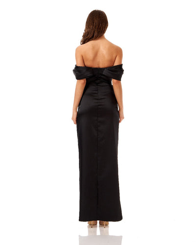 Off Shoulder Satin Column Maxi Dress