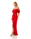 Off Shoulder Satin Column Maxi Dress