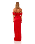 Off Shoulder Satin Column Maxi Dress