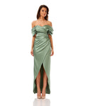 Off Shoulder Satin Column Maxi Dress