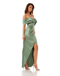 Off Shoulder Satin Column Maxi Dress