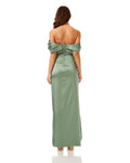 Off Shoulder Satin Column Maxi Dress