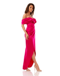 Off Shoulder Satin Column Maxi Dress