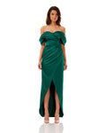 Off Shoulder Satin Column Maxi Dress